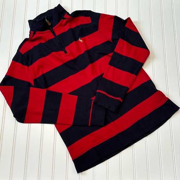POLO RALPH LAUREN Quarter Zip Pullover Red and Navy Blue Size XL - Picture 1 of 6